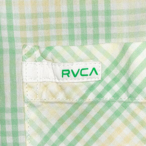 RVCA Mens Button Up Shirt - Green Yellow White Plaid, Size L - Picture 4 of 8